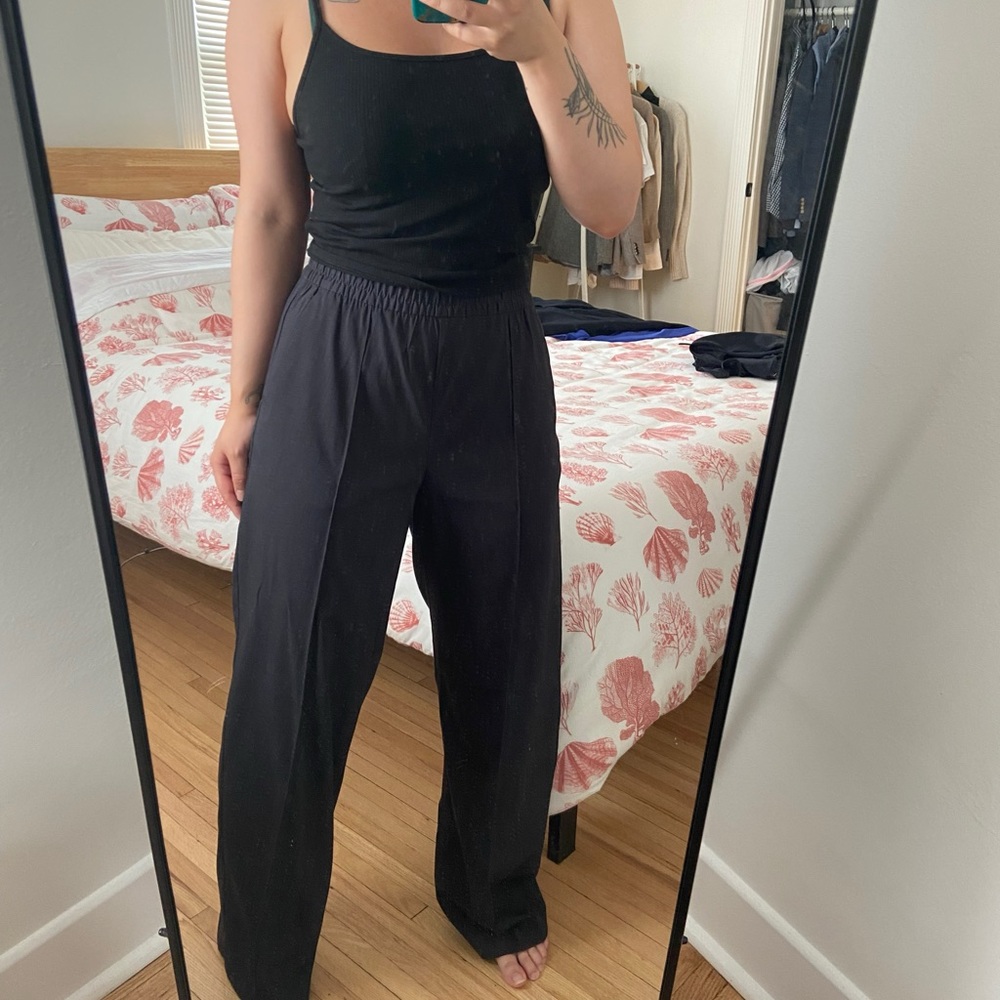 H&M woven charcoal wide leg trousers with stretch waist